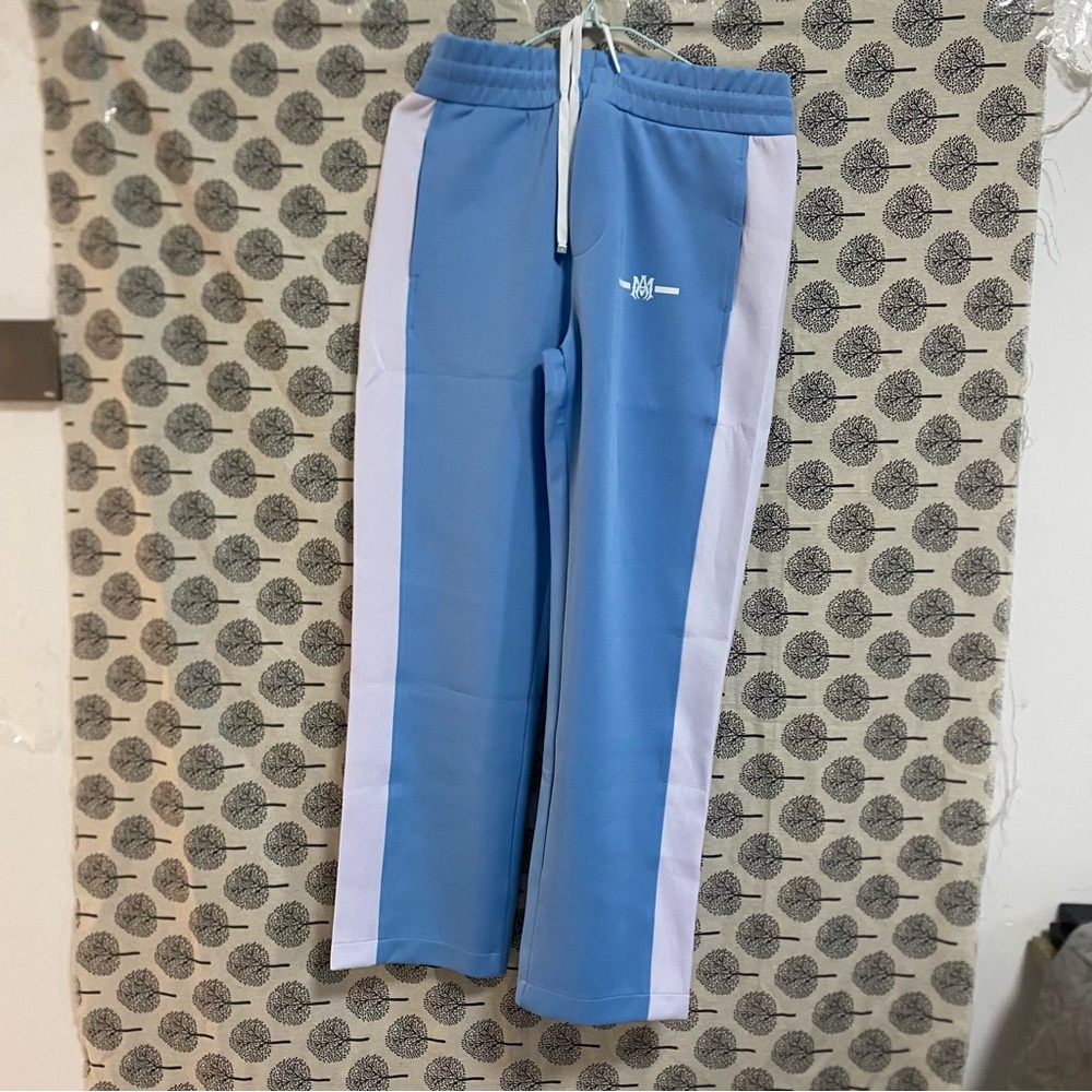 AMIRI White Striped Long Light Blue Sweatpants